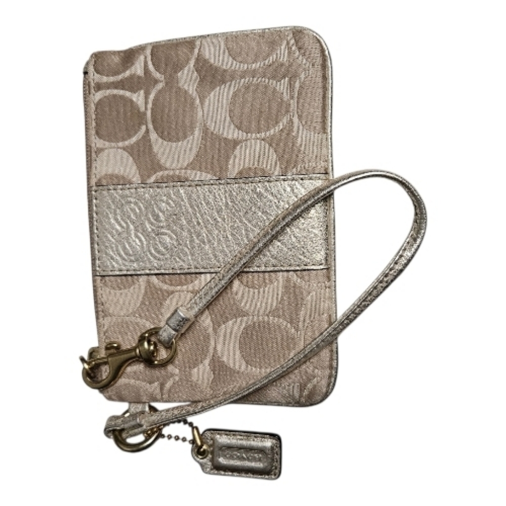 Coach Beige Wristlet with Gold Accents